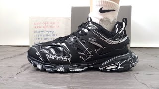 Balenciaga Track 30 Sneakers Mesh Rubber Sole Black White Graffiti On Foot Review [upl. by Ehud748]