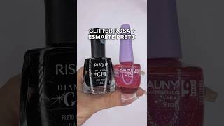 Glitter rosa  esmalte preto 😍 unhas esmalte manicure nails [upl. by Enelyw]