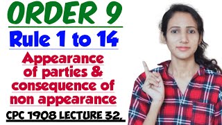 ORDER 9 Rule 1 to 14 OF CPC  CPC 1908 LECTURE 32 [upl. by Cohin]