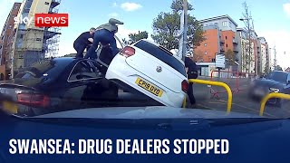 Wales Car upended as Swansea drug dealers fail to escape police [upl. by Yenots]