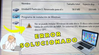 No se puede instalar windows en este disco el disco seleccionado tiene tabla de partición MBR o GPT [upl. by Malachy]