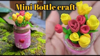 Mini glass bottle crafts ideas  flower pot decoration Bottle craft  Diy bottle art [upl. by Verdi579]