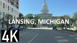 Road Tour of Lansing Michigan in 4K  Driving in Downtown Lansing  E Michigan Ave [upl. by Orling]