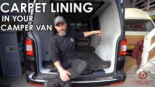 HOW TO PROFESSIONALLY LINE YOUR CAMPER VAN WITH 4WAY STRETCH CARPET  Do it yourself at home [upl. by Chuu175]