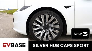 Tesla Model 3 Highland Accessories  EVBASE Silver Wheel Covers [upl. by Wilfred]