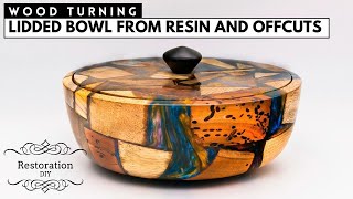 Woodturning  Lidded Bowl from OffCuts amp 3 Colour Epoxy Resin 4K  Restoration DIY [upl. by Yenmor]