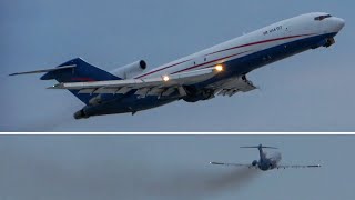 USA Jet Airlines 727223F Loud amp Smokey Takeoff  Willow Run Airport [upl. by Elleiram]