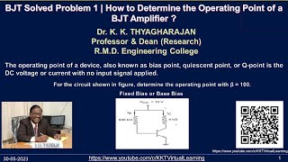 BJT Solved Problem 1  Fixed Bias  Base Bias  GATE  Q Point  NPTEL [upl. by Codd]