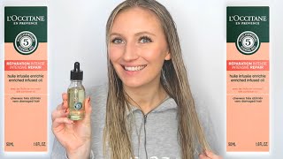 LOCCITANE INTENSIVE REPAIR ENRICHED INFUSED HAIR OIL APPLICATION AND REVIEW [upl. by Nosreve]