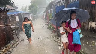 Rainy Day Walk through a Village with Congested Houses and Narrow Path [upl. by Catlee]