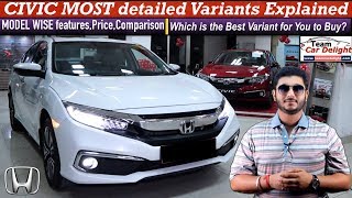 Honda Civic BaseVVXZX Model wise FeaturesPrice  Honda Civic Variants Explained [upl. by Oremo]