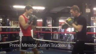 Prime Minister Justin Trudeau boxing in New York City gym [upl. by Anaytat]