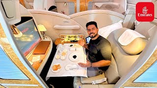 The Complete EMIRATES A380 FIRST CLASS Experience with LUXURY DINING [upl. by Ferdy289]