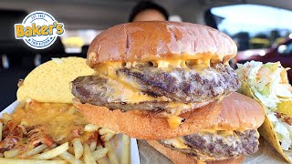 ASMR MUKBANG EATING BAKERS CHILLI CHEESE FRIES DOUBLE CHEESEBURGER CALI BURRITO CRISPY TACOS [upl. by Ibloc403]