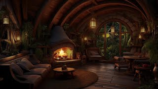 Cozy Hobbit Bedroom  Take a Good Time Nap in the Hobbit House  Heavy Rain and Crackling Fireplace [upl. by Ellehcal929]