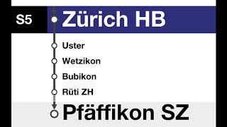 ZVV Ansagen  S5 Zug – Affoltern am Albis – Zürich HB – Pfäffikon SZ Umleitung Zürich HB [upl. by Nataniel798]