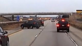 Woman Tailgating Car Too Closely Loses Control and Veers Off Highway [upl. by Yelkcub]