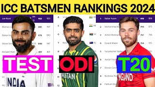 ICC Ranking 2024 Top 10 ODI Batsman Top 10 Test T20I Batsman  Cricket [upl. by Mano]