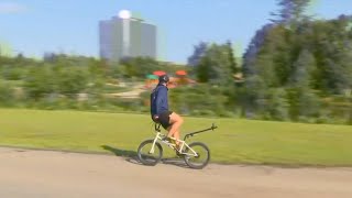 Backwards bike rider vying for Guinness World Record [upl. by Hamachi596]