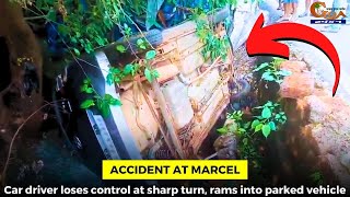 Accident at Marcel Car driver loses control at sharp turn rams into parked vehicle [upl. by Lefkowitz]