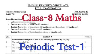 Class8 Maths Periodic Test1  KV Question Paper PT1 Examination For Kendriya Vidyalaya Students [upl. by Reinaldos]