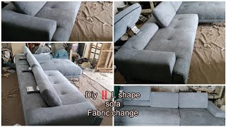 Diy ‼️ How To Make L shape sofa set change a jute Fabric ‼️ step by step process work video [upl. by Morril310]