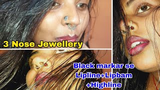 3 Nose Jewellery 👃 Nose pin Nose Ring Siptum Ring  Lipstick tutorial [upl. by Gnuhp]