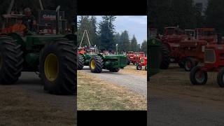 John Deere “Double R” Tandem Diesel 2 Cylinder tractor  Kid Driving at Show  Lynden WA VFD [upl. by Yetah571]