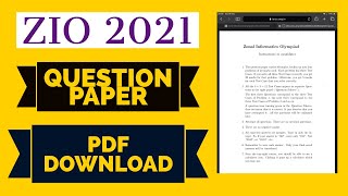 ZIO 2021 QUESTION PAPER DOWNLOAD ZONAL INFORMATICS OLYMPIAD 2021 QUESTION PAPER DOWNLOAD LINK [upl. by Warfold]