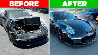 REBUILDING A WRECKED 991 PORSCHE CARRERA IN 10 MINUTES RECAP [upl. by Jammin]