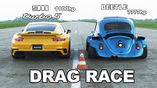 Porsche 911 Turbo S x VW Beetle  DRAG RACE [upl. by Adnic]