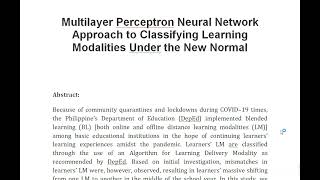 Multilayer Perceptron Neural Network Approach to Classifying Learning Modalities Under the New Norma [upl. by Ykceb]