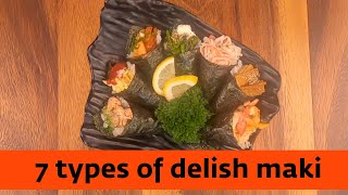 How to make 7 types of sushi maki 🍣 🍙 for kids [upl. by Sirred]