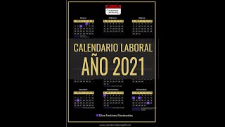 CALENDARIO LABORAL 2021  Días Festivos Nacionales para 2021 ¡DEBES VERLO [upl. by Gabriello]