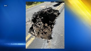 Sinkhole on Crater Rim Drive causes detour at Hawaii Volcanoes National Park [upl. by Nyrahs]