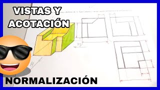 VISTAS Y ACOTACIÓN  alzado planta🌱 perfil y acotación📏RESUELTO✅ [upl. by Pouncey239]