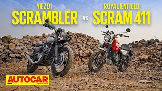 Yezdi Scrambler vs Royal Enfield Scram 411  Scrambled identities  Comparison  Autocar India [upl. by Juliano]