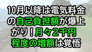 10月以降は電気料金の自己負担額が爆上がり！月々2千円程度の加算は覚悟 [upl. by Allehcim563]