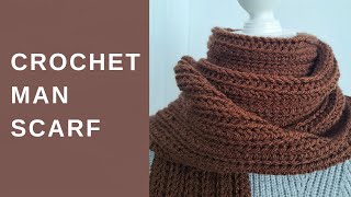 CROCHET EASY MAN SCARF FOR BEGINNERS  DIY How To Crochet Ribbed Scarf For Men amp Free Pattern [upl. by Eelrac]