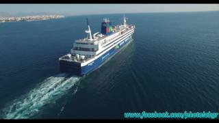 Aerial drone video  FB Morocco Star leaving Piraeus port [upl. by Nrubloc520]