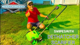 SWIPESMITH 13” 12Amp Electric Lawn Dethatcher Scarifier 4Position height Adjustment Foldable Handle [upl. by Papp34]