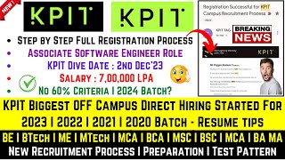 KPIT OFF Campus Recruitment Drive 2023  2022  2021 Batch  KPIT Fresher Mass Hiring  KPIT Opening [upl. by Russell]