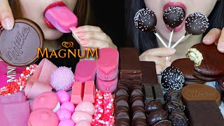 ASMR CAKE POPS PINK MAGNUM ICE CREAM MILKA CHOCOLATE KINDER BUENO KITKAT NERDS ROPE GUMMY 먹방 [upl. by Ynehteb]