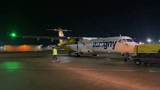 Aurigny ATR72 stand arrival with engine shutdown amp Hotel mode [upl. by Ailemac]