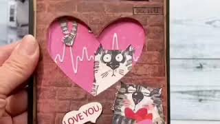 Pulltab interactive card quotSnarky cats lovequot 【Tim HoltzStampers Anonymoussizzix】 [upl. by Enattirb646]