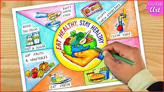 World Food Day Poster Drawing  Eat Healthy Stay Healthy project chart [upl. by Martynne964]