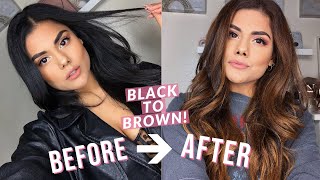 BLACK TO BROWN HAIR COLOR AT HOME DIY BALAYAGE HIGHLIGHTS NO DAMAGE WITH BLEACH [upl. by Zoellick]