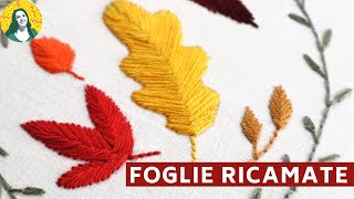 ricamo foglie autunnali  SCHEMA DA RICAMO GRATIS  ricamo a mano [upl. by Ahsikal790]