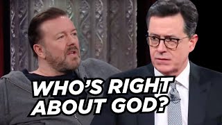 Ricky Gervais and Stephen Colbert debate God belief and atheism [upl. by Sirahc658]