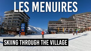 Skiing through Les Menuires village in Les 3 Vallees [upl. by Letty]